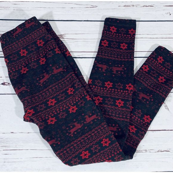 Shosho Womens Holiday Leggings One Size Elastic Waist Footless Fair Isle Warm - Picture 1 of 5